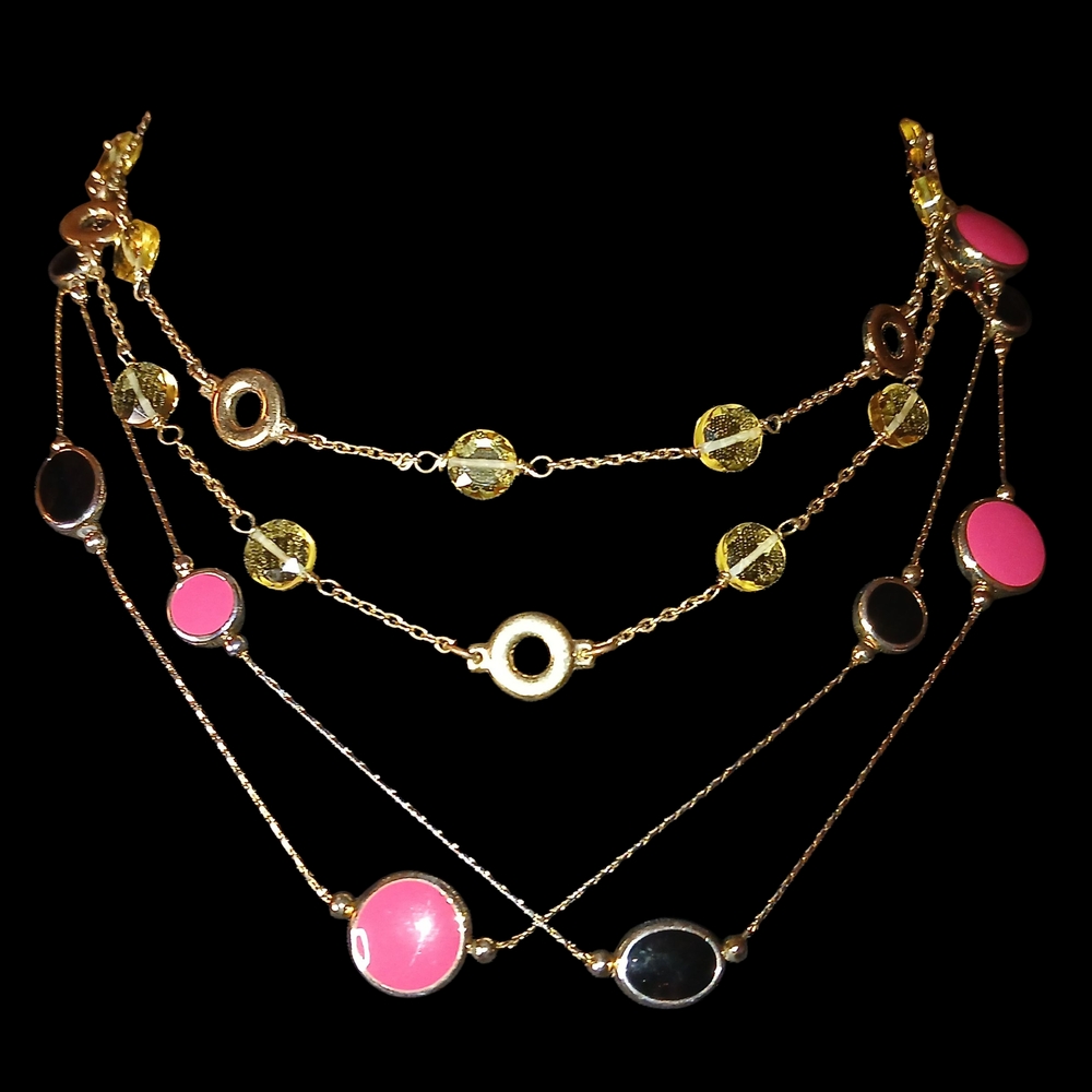 Elegant Gold and Pink Multi-Layer Necklace